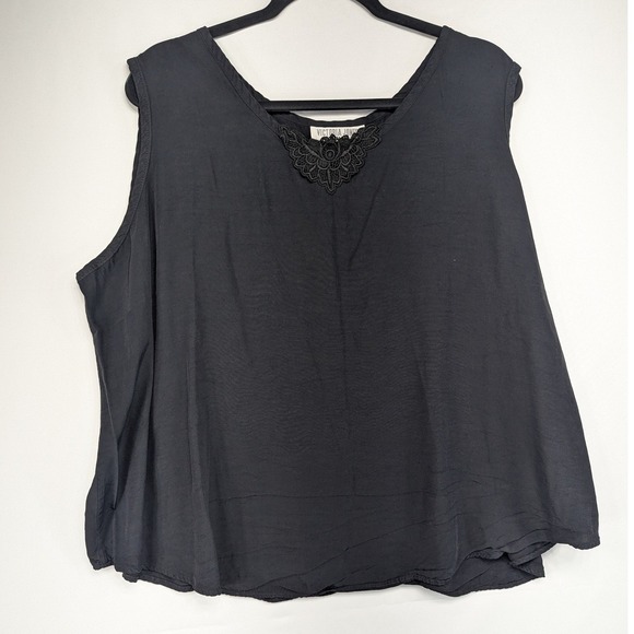 Victoria Jones Woman Tops - Victoria Jones Woman Black Lace Trim V Neck Sleeveless Tank Top Plus